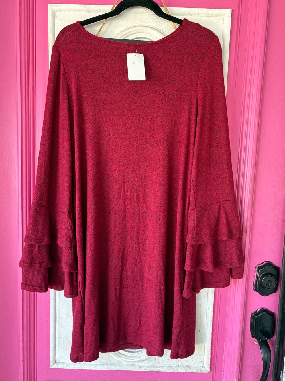 white birch Ruffle Sleeve Shift Dress in Deep Wine Red